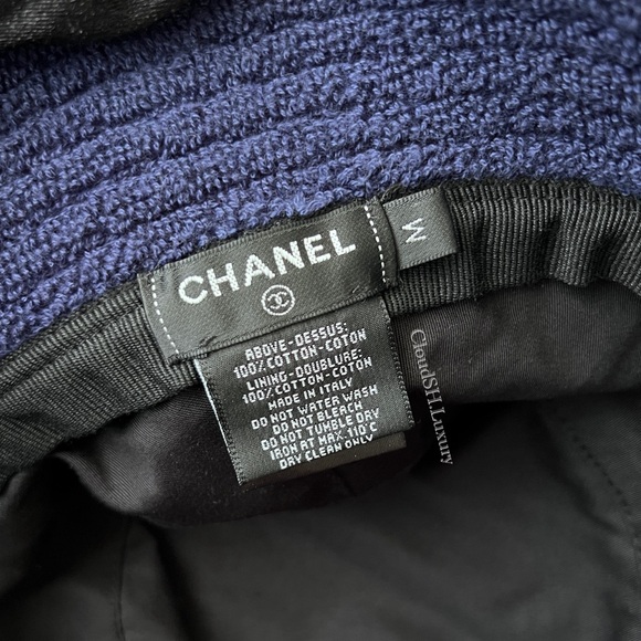 Auth Chanel CC Logo Terry Cloth Beige Bucket Hat Sz.M - Picture 6 of 8